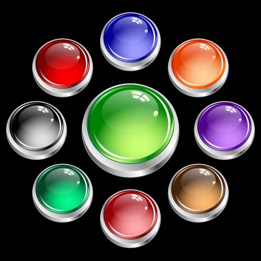 Web buttons round in silver casing clipart