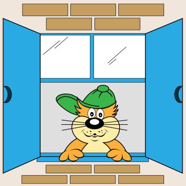 Karikatür kedi vasıl pencere