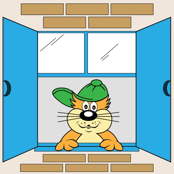 Cartoon Cat at Window — Stock Vector