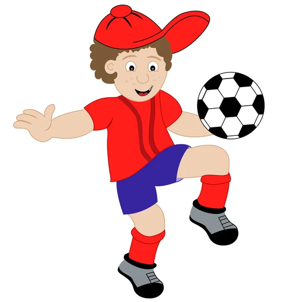 Γελοιογραφία αγόρι που παίζει ποδόσφαιρο — Διανυσματικό Αρχείο