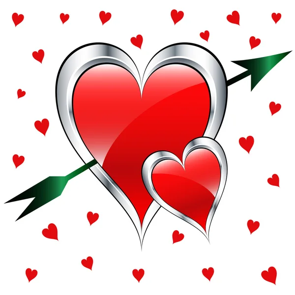 矢印とバレンタインの日の愛の心 — ストックベクタ