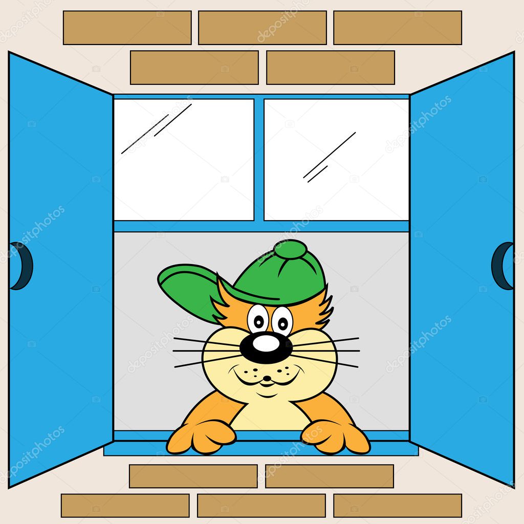Cartoon Cat at Window