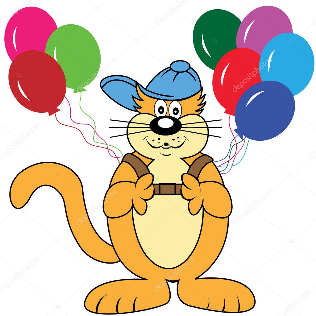 Cartoon Cat with Balloons