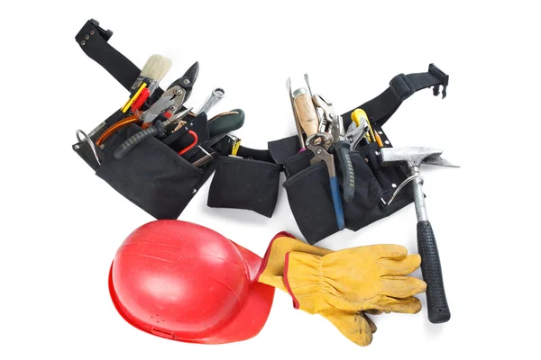 Tools belt , helmet and leather glove — Stock Photo, Image