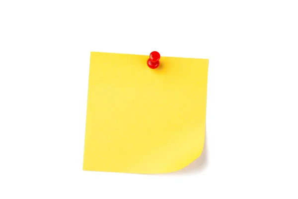 赤いピン付きの黄色のメモ用紙 — ストック写真