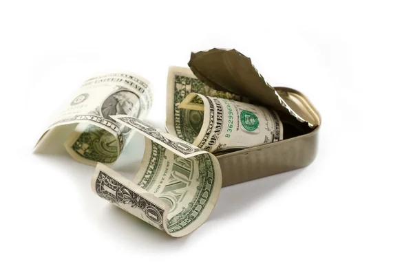 Dólares em sardinhas podem — Fotografia de Stock