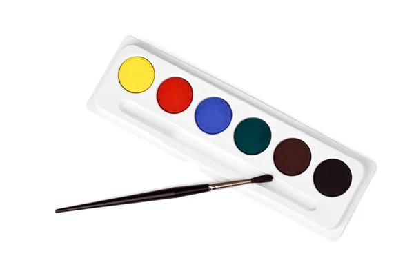Akvarell färg och pensel — Stockfoto