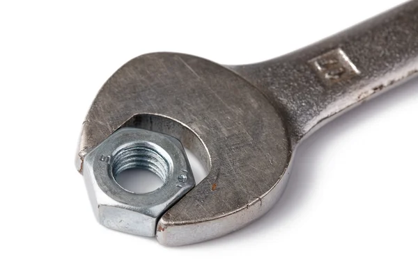 Klucz oczkowy chrom z nakrętki i śruby — Zdjęcie stockowe