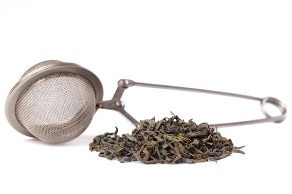 Zöld tea és a tea szűrő — Stock Fotó