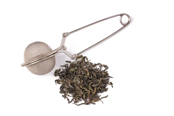 Té verde y colador de té —  Fotos de Stock