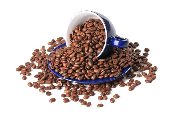 Kaffebönor och kaffekopp — Stockfoto