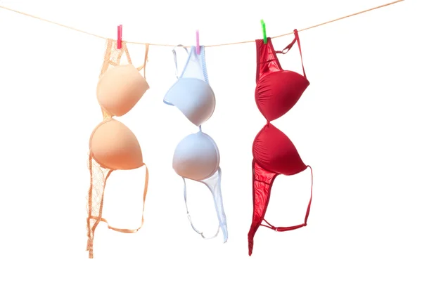 Bra hanging on clothes line — Stock Photo, Image