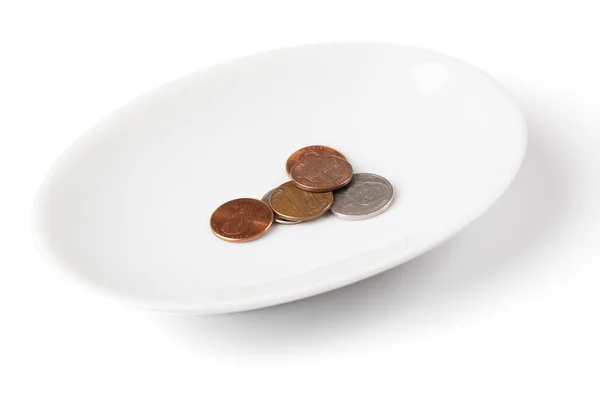 Płacenia pieniędzy na talerzu — Zdjęcie stockowe