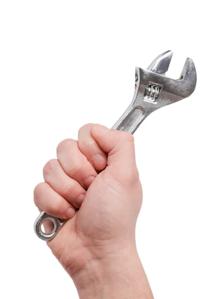 Adjustable wrench in hand — Stock Photo, Image
