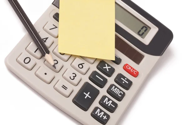 Calculadora, lápis e papel de caderno em branco — Fotografia de Stock