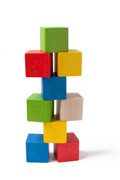 Högen av färgglada träleksak block — Stockfoto