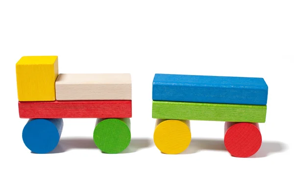 Auto uit kleurrijke houten speelgoed blokken — Stockfoto