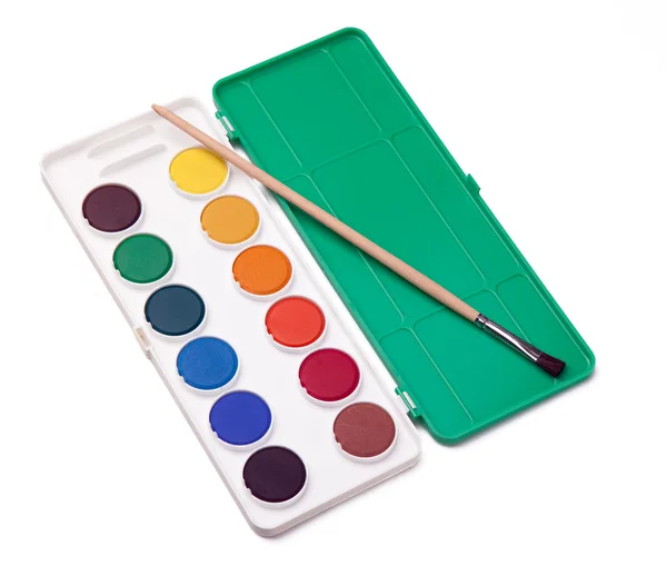 Bevattna-färgar och pensel — Stockfoto