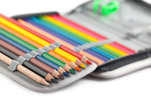 Crayons in pencil box — Stock Photo, Image
