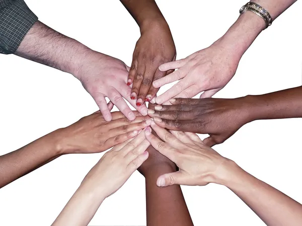 Diverse team stacked hands — Stock Photo, Image