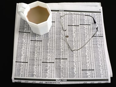 Newspaper - stocks, coffee, eyeglasses 3 clipart