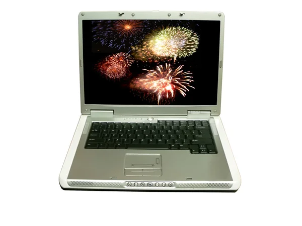 Computer2 - laptop fireworks — Stock Photo, Image