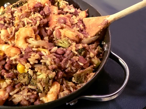 stock image Red beans rice shrimp and broccoli