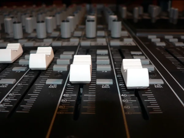 Mixing console - channel volume controls — Stock Photo, Image