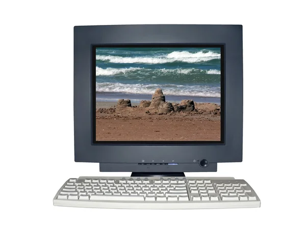 Isolated computer monitor with vacation scene c — Stock Photo, Image