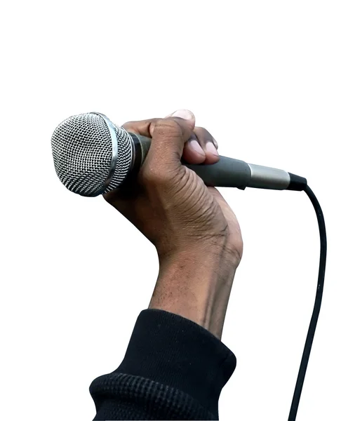 Χέρι εκμετάλλευση μικρόφωνο — Φωτογραφία Αρχείου