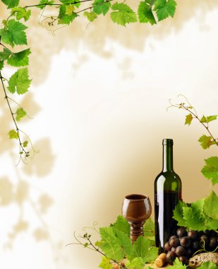 Red wine and grapevine design clipart