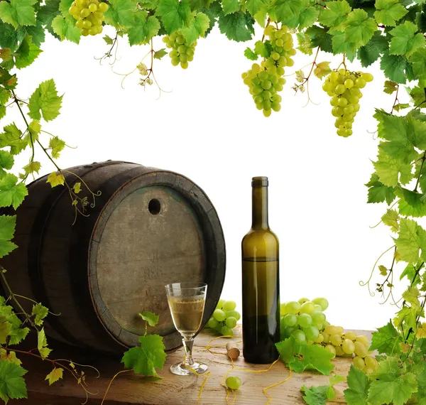 Vinho, uvas e composição da videira — Fotografia de Stock