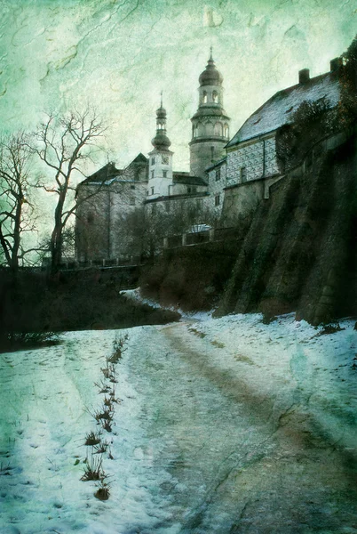 Winter kasteel in grunge stijl — Stockfoto