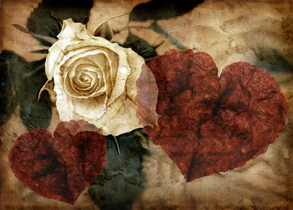 Rose and hearts in grungy style — Stock Photo, Image