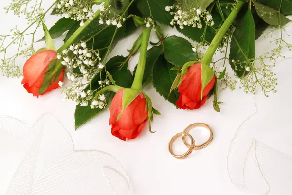 Anillos de boda con rosas —  Fotos de Stock