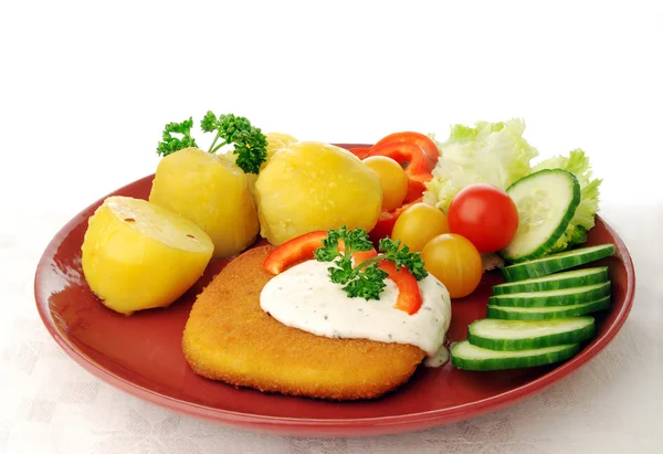 Plate with breaded cheese — Stock Photo, Image