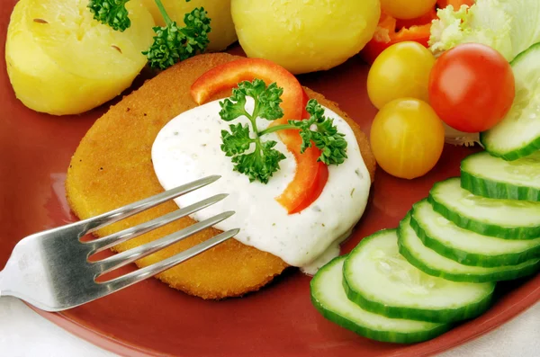Breaded cheese and fork — Stock Photo, Image