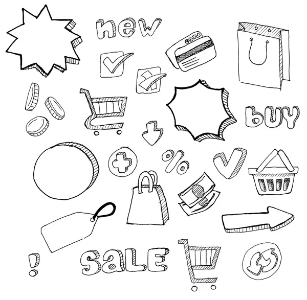 Shopping Doodles Hand gezeichnet Set — Stockvektor