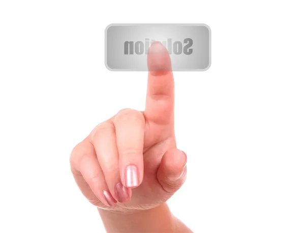 Finger auf Knopf: Lösung — Stockfoto