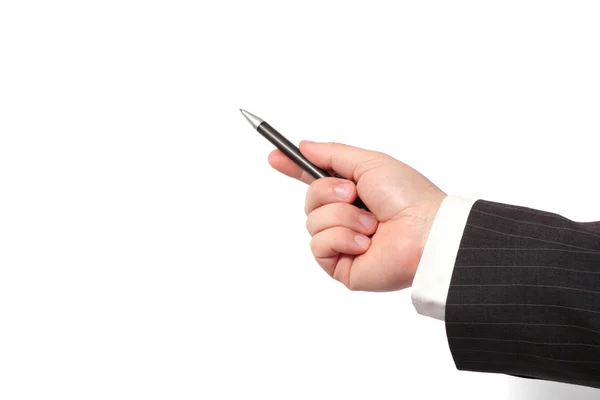Hand pointing with a pen Stock Photo