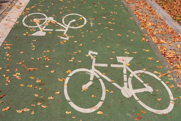 Zöld kerékpár pálya fehér jel — Stock Fotó