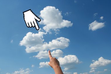 Hand with cursor hand on the sky clipart