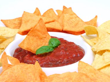 Nachos and salsa dip i clipart