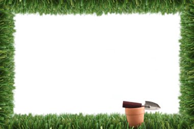 Garden grass frame and pot clipart