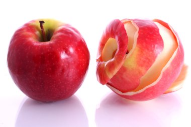 Two apples, one is peeled clipart