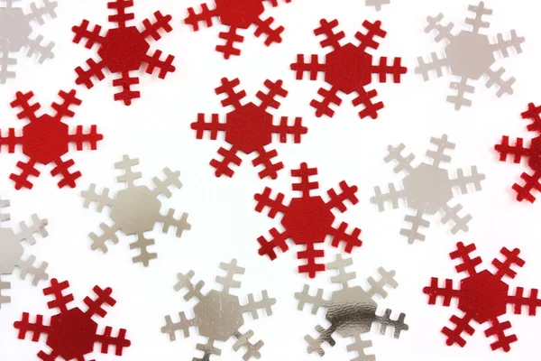 Red and silver snowflakes — Stock Photo, Image