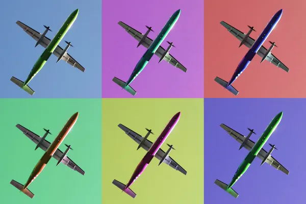 Six aeroplanes on pastel backgrounds — Stock Photo, Image