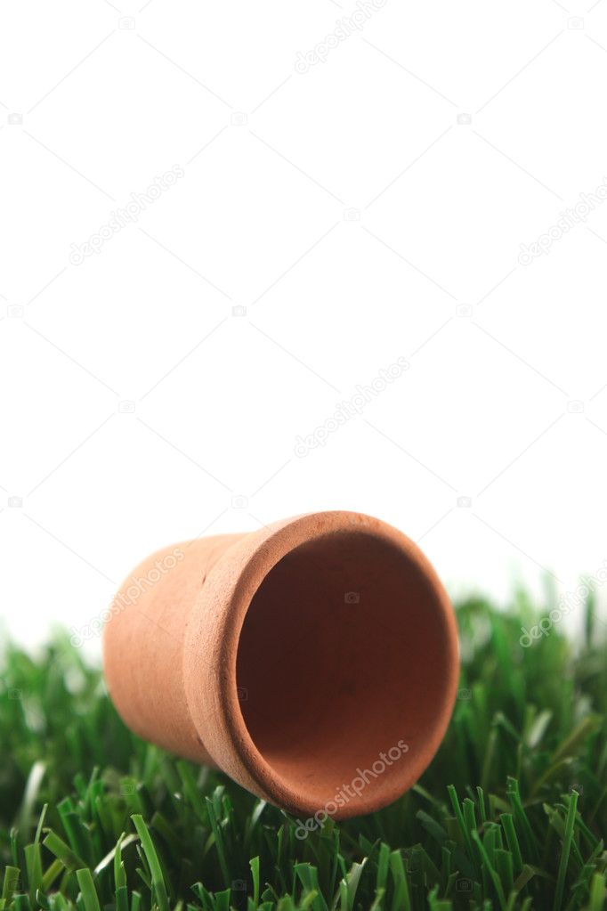 Pot on grass with copy space