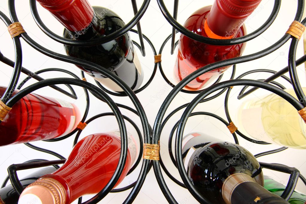Wine bottles in curved wine rack