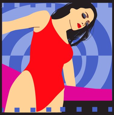 Sexy woman on zigzag background raster clipart